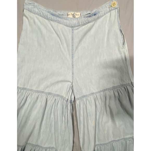 Free People We The Free Tiered Wide Leg Denim Pants Light Wash Blue Womens 6 - Picture 6 of 16